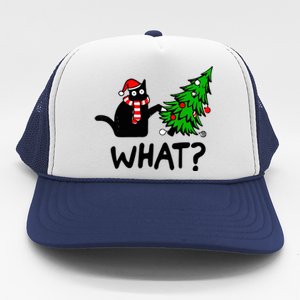 Cat What Christmas Murderous Black Cat Pushing Tree Xmas Gift Trucker Hat