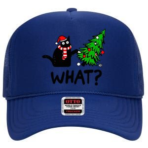 Cat What Christmas Murderous Black Cat Pushing Tree Xmas Gift High Crown Mesh Back Trucker Hat