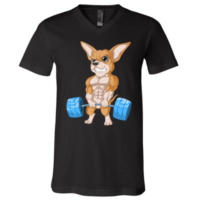 Chihuahua Weightlifting V-Neck T-Shirt