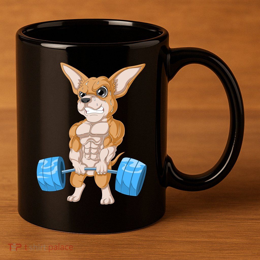 Chihuahua Weightlifting 11oz C Handle Ceramic Mug