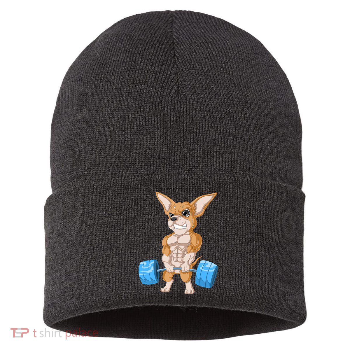 Chihuahua Weightlifting Sustainable Knit Beanie