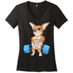 Chihuahua Weightlifting Women's V-Neck T-Shirt