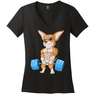 Chihuahua Weightlifting Women's V-Neck T-Shirt