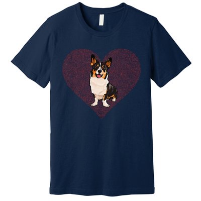 Cardigan Welsh Corgi Valentines Day Dog Love Fingerprint Premium T-Shirt