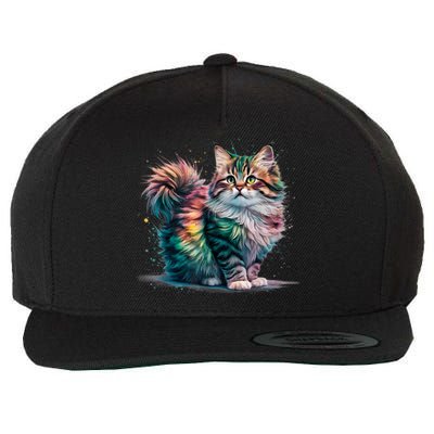 Cat Woman Colorful Watercolor Cat Wool Snapback Cap