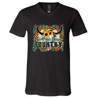 Country Western Cactus Sunflower Apparel Women V-Neck T-Shirt