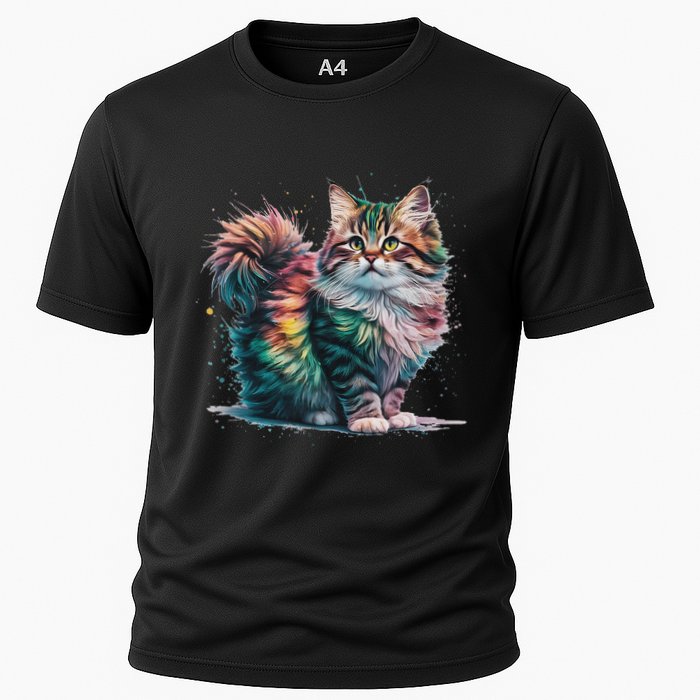 Cat Women Colourful Watercolour Cat Cooling Performance Crew T-Shirt
