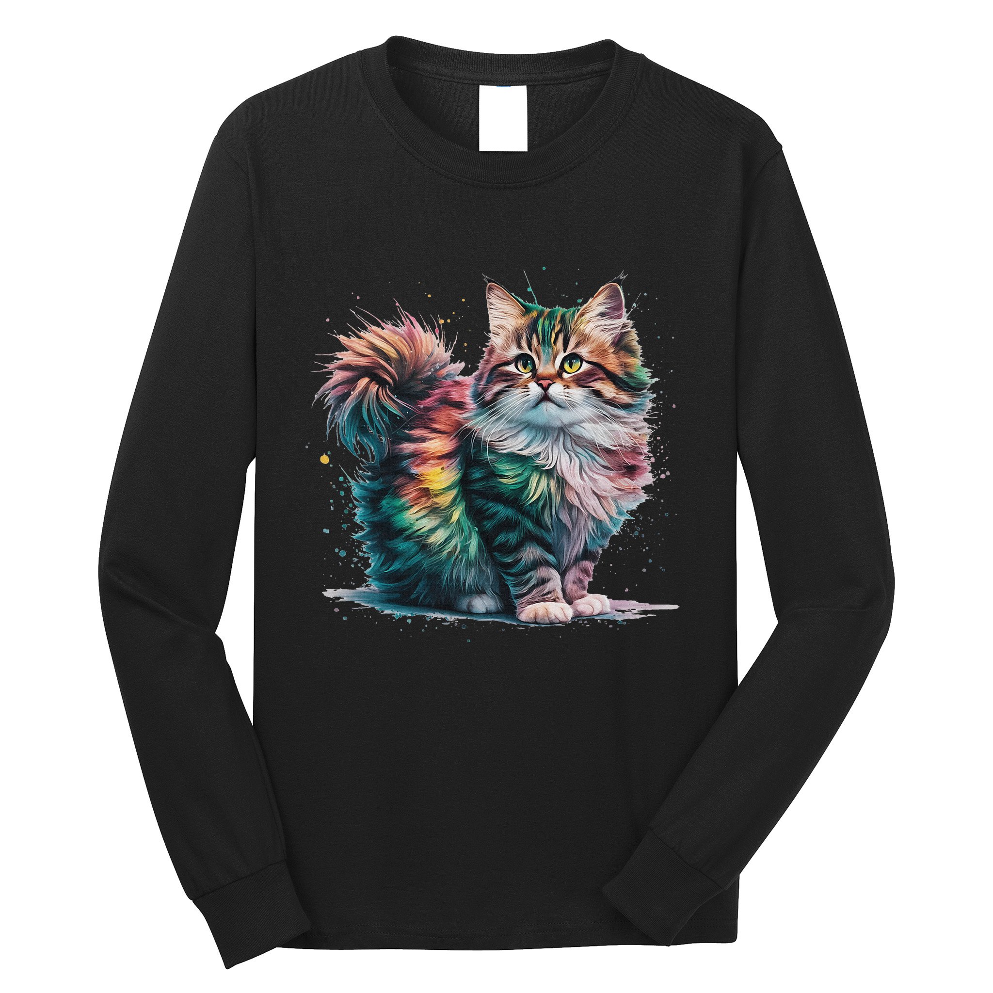 Cat Women Colourful Watercolour Cat Long Sleeve Shirt