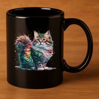 Cat Women Colourful Watercolour Cat 11oz C Handle Ceramic Mug