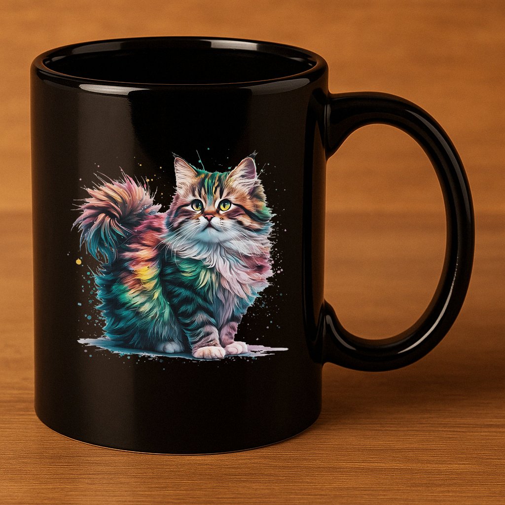 Cat Women Colourful Watercolour Cat 11oz C Handle Ceramic Mug
