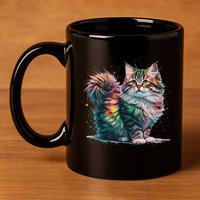 Cat Women Colourful Watercolour Cat 11oz C Handle Ceramic Mug