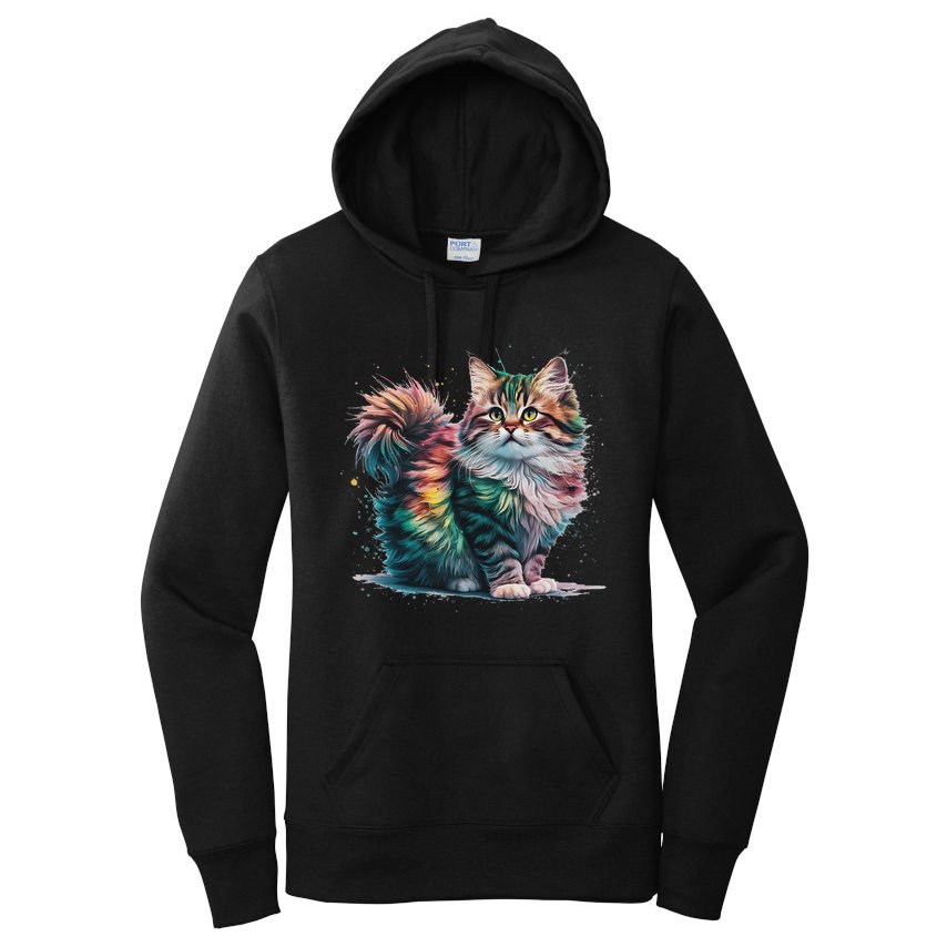 Cat Women Colourful Watercolour Cat Women's Pullover Hoodie