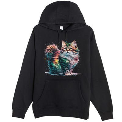 Cat Women Colourful Watercolour Cat Premium Pullover Hoodie