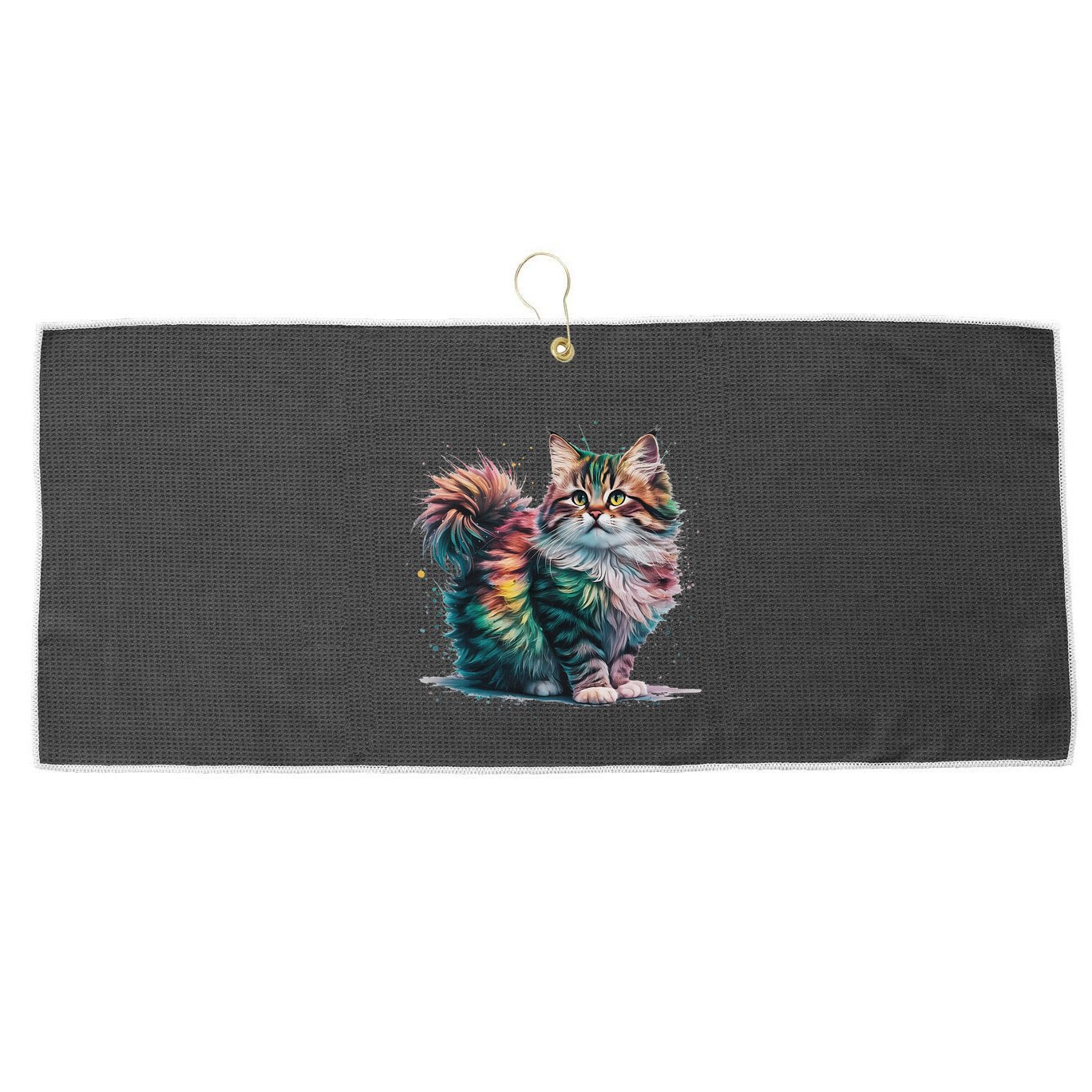Cat Women Colourful Watercolour Cat Large Microfiber Waffle Golf Towel