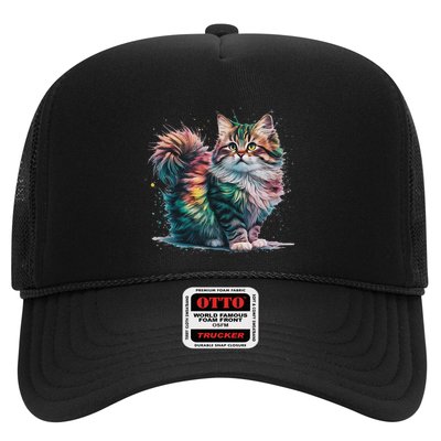 Cat Women Colourful Watercolour Cat Trucker Hat
