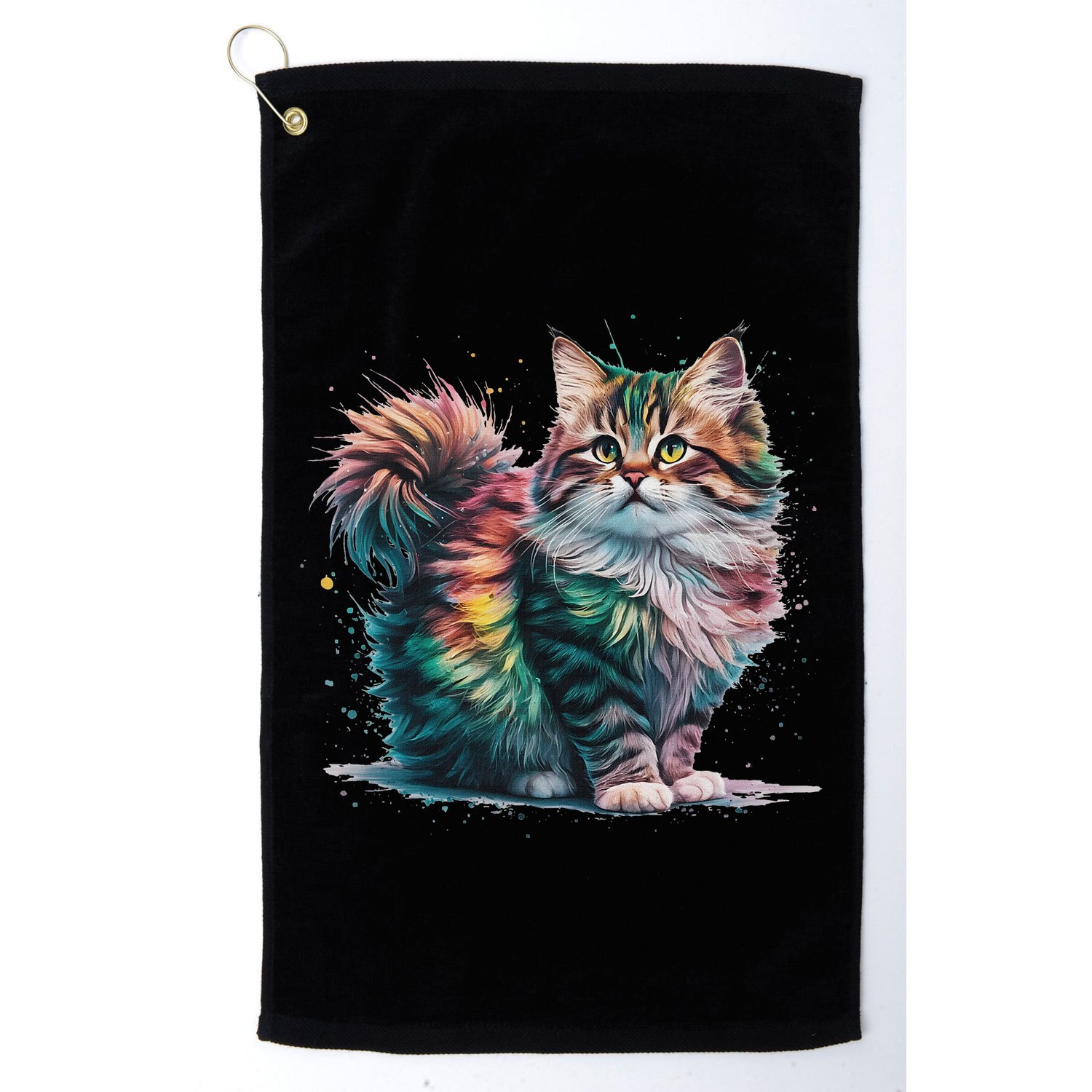 Cat Women Colourful Watercolour Cat Golf Towel