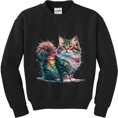 Cat Women Colourful Watercolour Cat Kids Sweatshirt