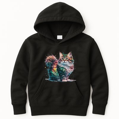 Cat Women Colourful Watercolour Cat Kids Hoodie