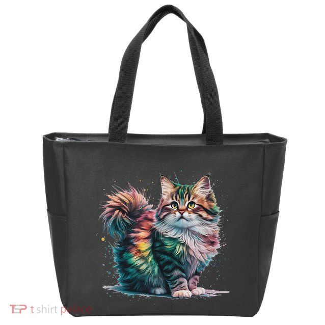 Cat Women Colourful Watercolour Cat Zip Tote Bag