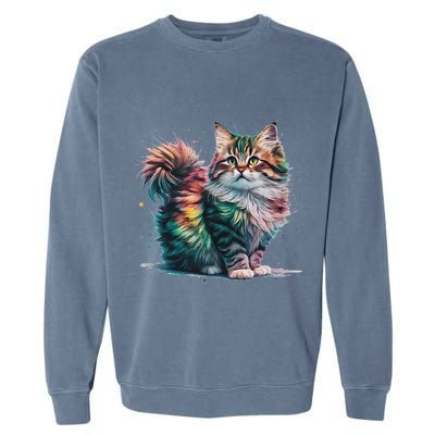 Cat Women Colourful Watercolour Cat Garment-Dyed Sweatshirt