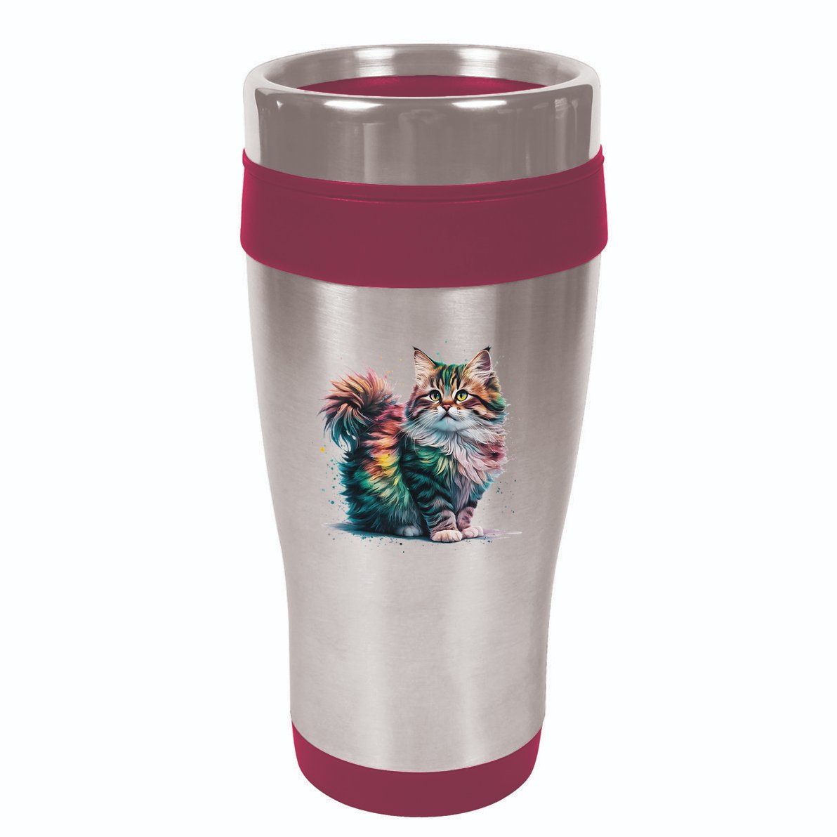 Cat Women Colourful Watercolour Cat 16oz Travel Tumbler