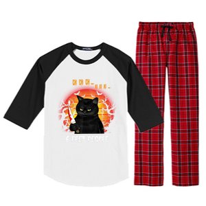 Creepy Witch Cat And Knife 6 Feet People Horrible Halloween Funny Gift Raglan Sleeve Pajama Set