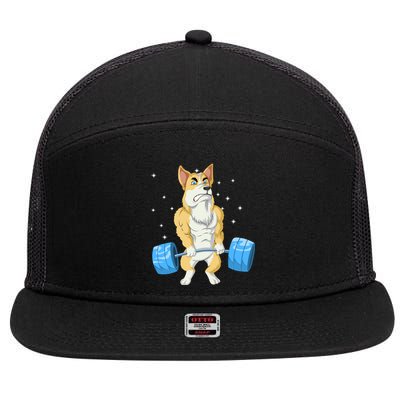 Corgi Weightlifting 7 Panel Mesh Trucker Snapback Hat