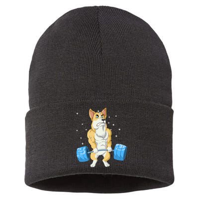 Corgi Weightlifting Sustainable Knit Beanie