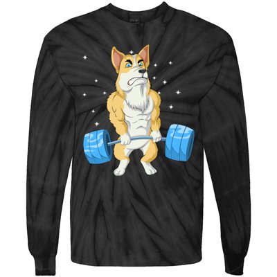 Corgi Weightlifting Tie-Dye Long Sleeve Shirt