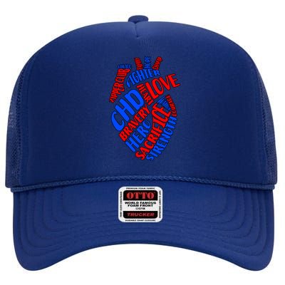 Chd Warrior Congenital Heart Disease Awareness Funny Gift High Crown Mesh Back Trucker Hat