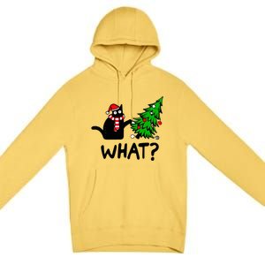 Cat What Christmas Murderous Black Cat Pushing Tree Xmas Gift Premium Pullover Hoodie