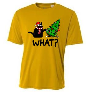 Cat What Christmas Murderous Black Cat Pushing Tree Xmas Gift Cooling Performance Crew T-Shirt