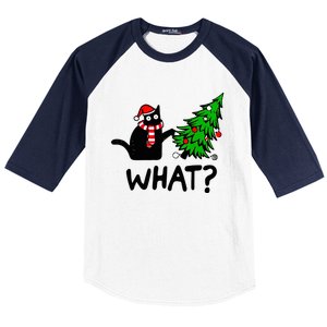 Cat What Christmas Murderous Black Cat Pushing Tree Xmas Gift Baseball Sleeve Shirt