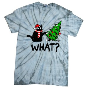 Cat What Christmas Murderous Black Cat Pushing Tree Xmas Gift Tie-Dye T-Shirt