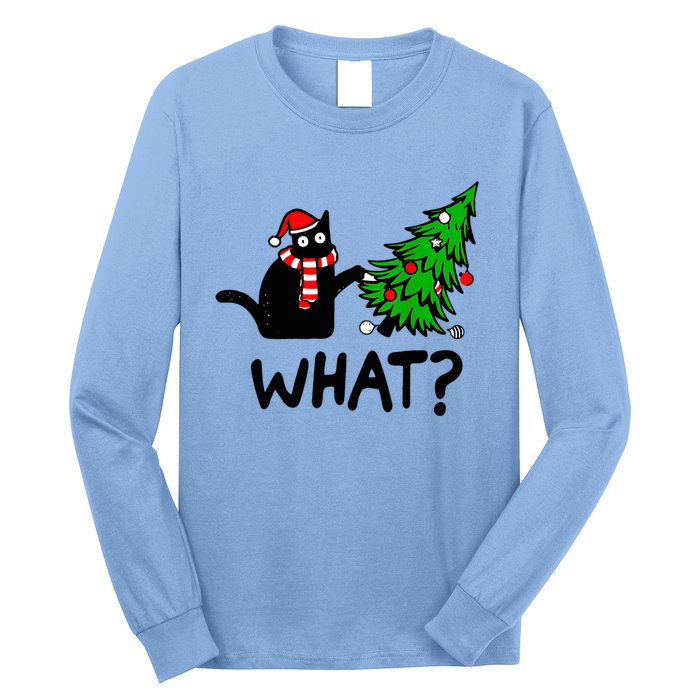 Cat What Christmas Murderous Black Cat Pushing Tree Xmas Gift Long Sleeve Shirt