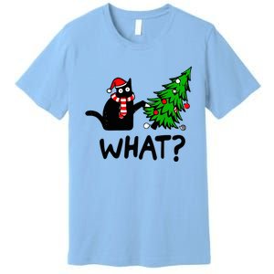 Cat What Christmas Murderous Black Cat Pushing Tree Xmas Gift Premium T-Shirt