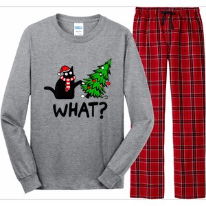 Cat What Christmas Murderous Black Cat Pushing Tree Xmas Gift Long Sleeve Pajama Set