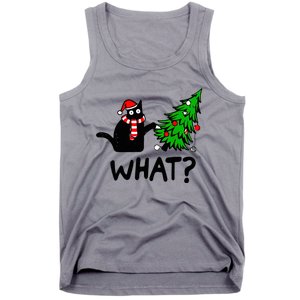 Cat What Christmas Murderous Black Cat Pushing Tree Xmas Gift Tank Top