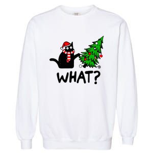 Cat What Christmas Murderous Black Cat Pushing Tree Xmas Gift Garment-Dyed Sweatshirt