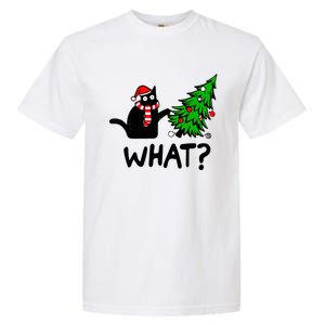 Cat What Christmas Murderous Black Cat Pushing Tree Xmas Gift Garment-Dyed Heavyweight T-Shirt