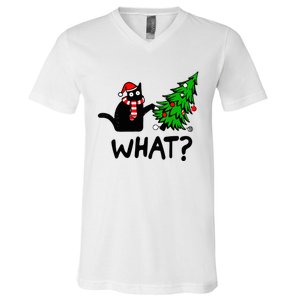 Cat What Christmas Murderous Black Cat Pushing Tree Xmas Gift V-Neck T-Shirt