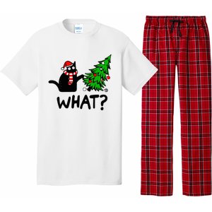 Cat What Christmas Murderous Black Cat Pushing Tree Xmas Gift Pajama Set