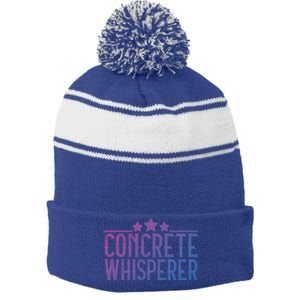 Concrete Whisperer Construction Worker Gift Stripe Pom Pom Beanie