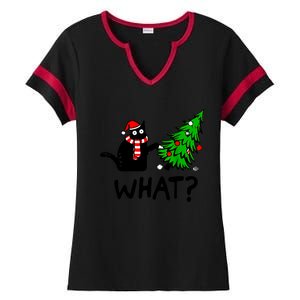 Cat What Christmas Murderous Black Cat Pushing Christmas Gift Ladies Halftime Notch Neck Tee