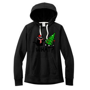 Cat What Christmas Murderous Black Cat Pushing Christmas Gift Women's Fleece Hoodie