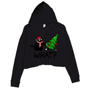 Cat What Christmas Murderous Black Cat Pushing Christmas Gift Crop Fleece Hoodie