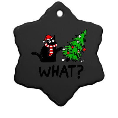 Cat What Christmas Murderous Black Cat Pushing Christmas Gift Ceramic Star Ornament