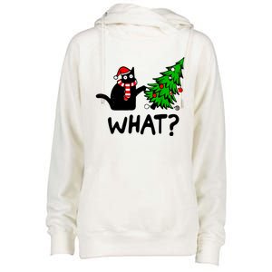 Cat What Christmas Murderous Black Cat Pushing Christmas Gift Womens Funnel Neck Pullover Hood