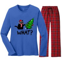 Cat What Christmas Murderous Black Cat Pushing Christmas Gift Women's Long Sleeve Flannel Pajama Set 