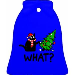 Cat What Christmas Murderous Black Cat Pushing Christmas Gift Ceramic Bell Ornament